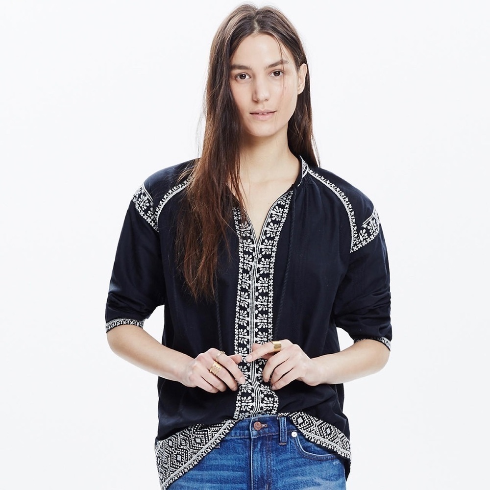 Madewell Embroidered Camelia Tassel Top